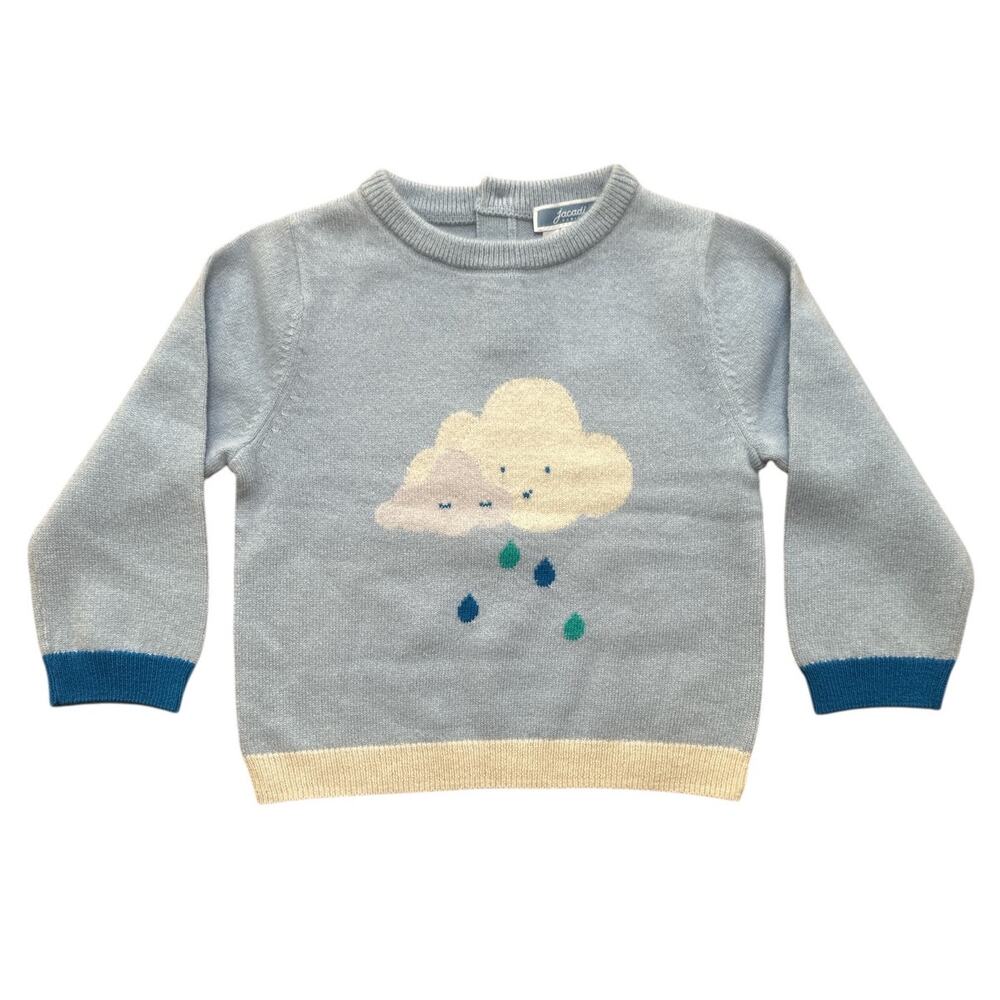 Jacadi Paris | 100% Cashmere Baby Sweater 18M/81cm Blue Cloud Rain Design NWOT